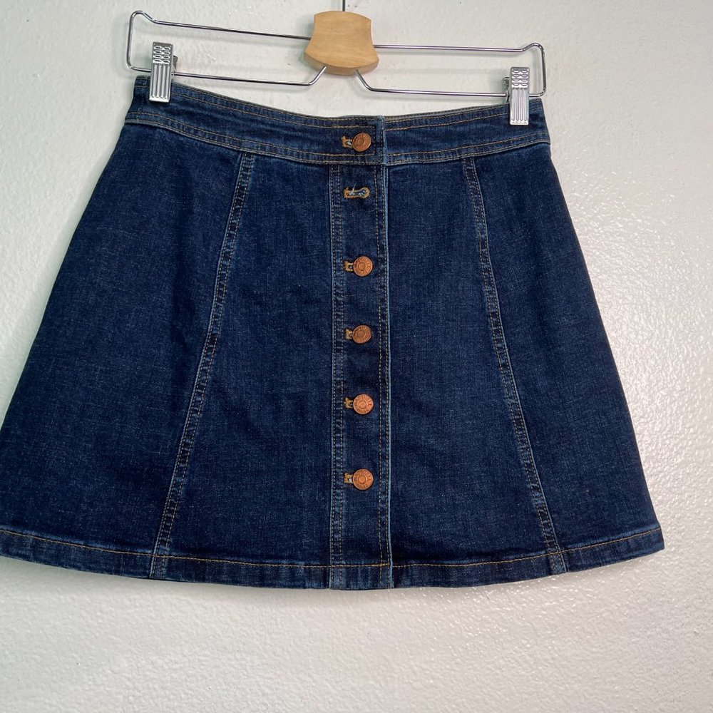 Madewell Denim Mini Skirt Button Front Dark Wash Size 2 - Picture 4 of 8